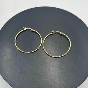 Designer Signed 14k 585 Yellow Gold Twisted Hoop Earrings 40mm, 2.1 grams‎